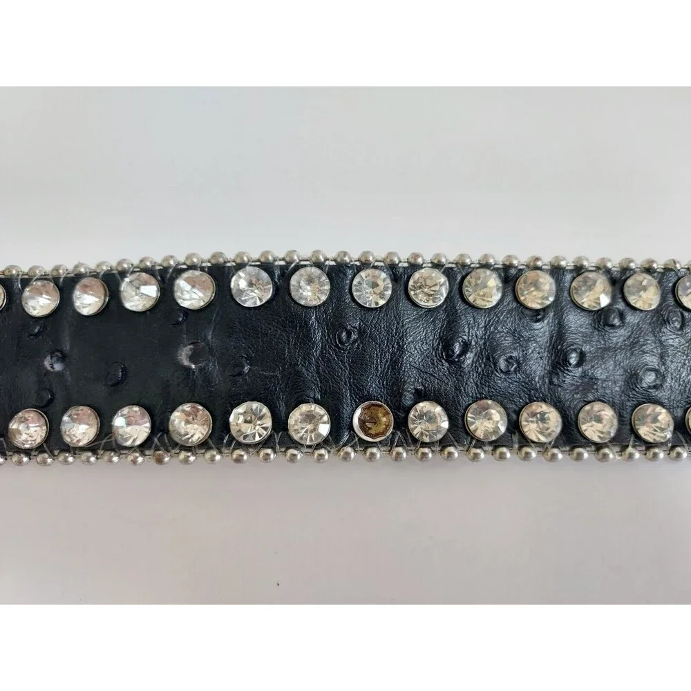 Ladies West Star Black Leather Western Rodeo Fancy Belt W/Rhinestones Size Lg
